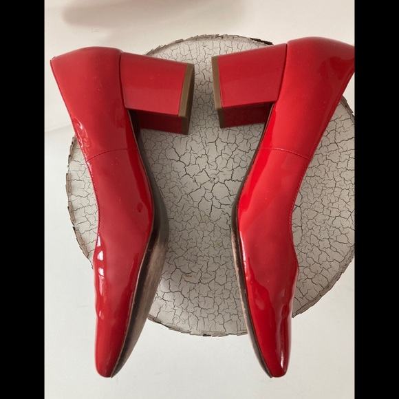 Cole Hann Patten Leather Square Healed Red Pump. - Picture 2 of 9